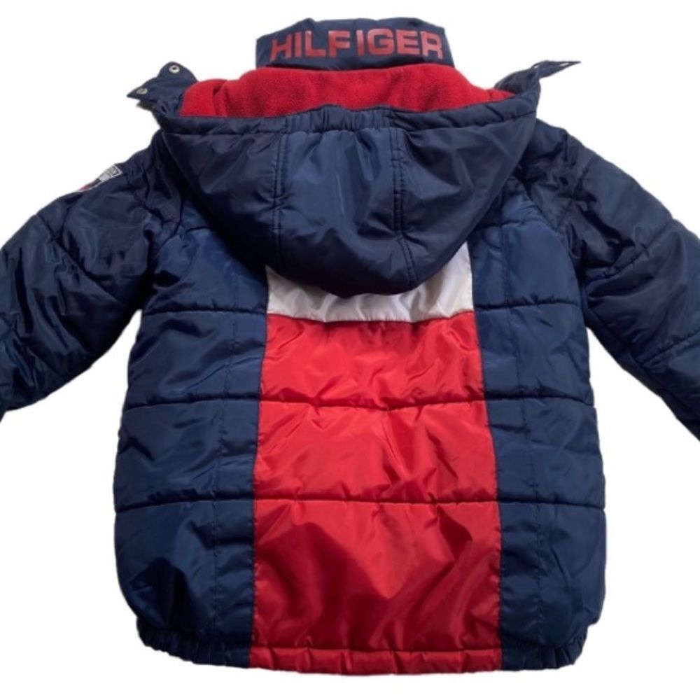 Tommy Hilfiger Kids Blue Red Colorblock Puffer Jacket Zip Off Hood Sz S 8